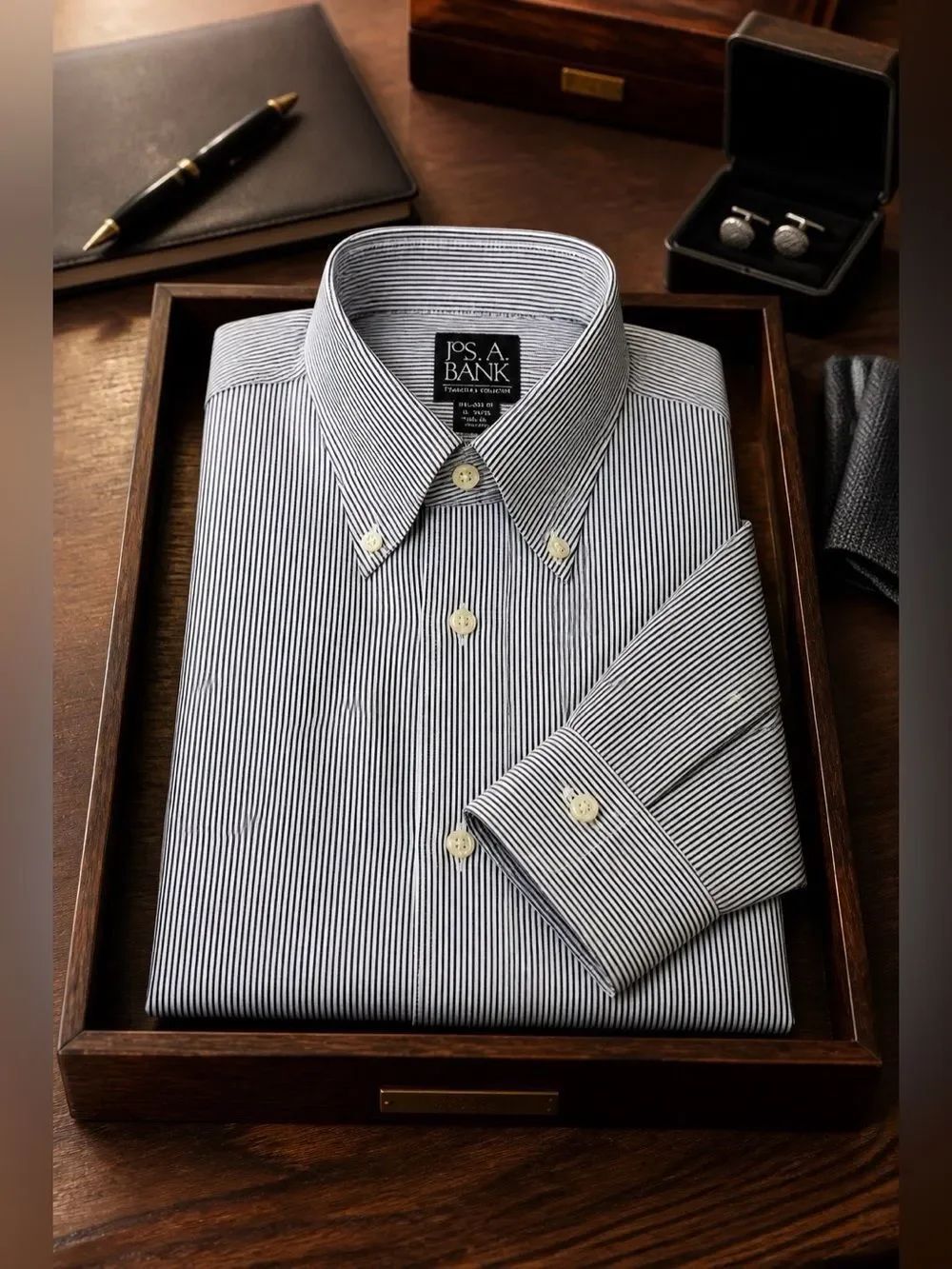 Jos A Banks LONG SLEEVE BLUE PINSTRIPE 16”x35”